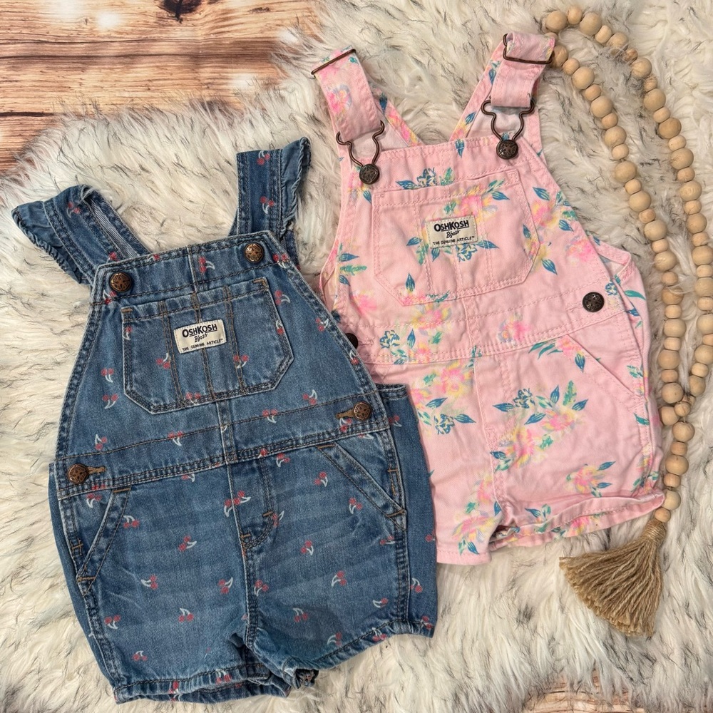 OshKosh B'gosh Pink Floral & Denim Blue Shortalls Set